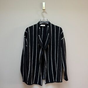Stefanel Open Cardigan | Black & White Stripe | Oversized XS–S